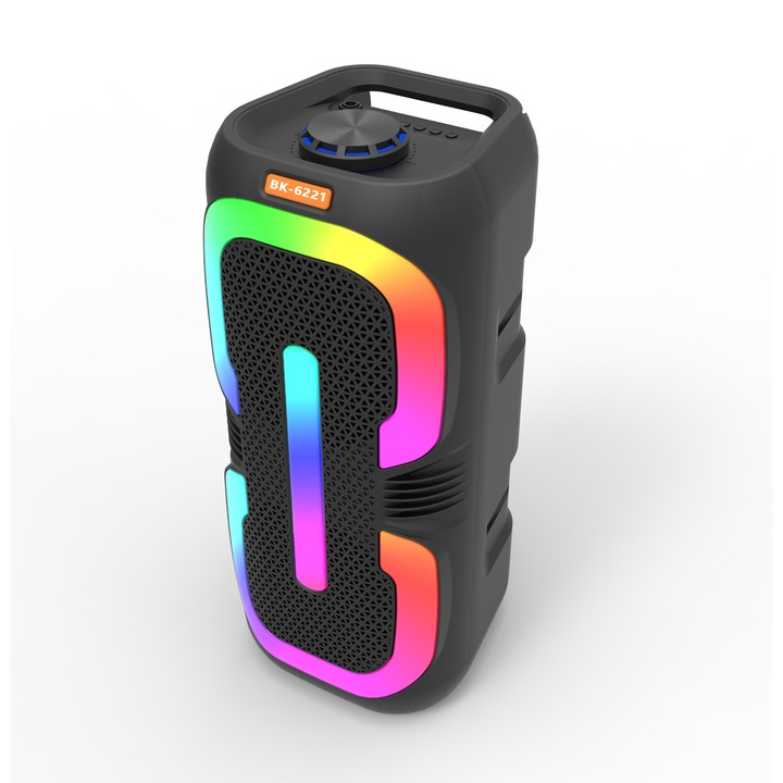 Boxă portabilă Bluetooth Elworld MS1954BT, sunet stereo HiFi, iluminare LED colorată, neagră, cu microfon