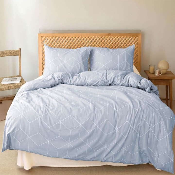 Dupla ágyneműhuzat, 100% pamut ranforce, 240x260 cm, 4 részes, Bahar Tekstil, South Ballet (Rózsaszín) geometrikus