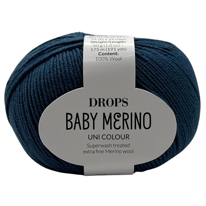 Fir de tricotat DROPS Design Baby Merino, 100% lana merinos extrafina, moale, elastic, Albastru Petrol, 50g = 175m