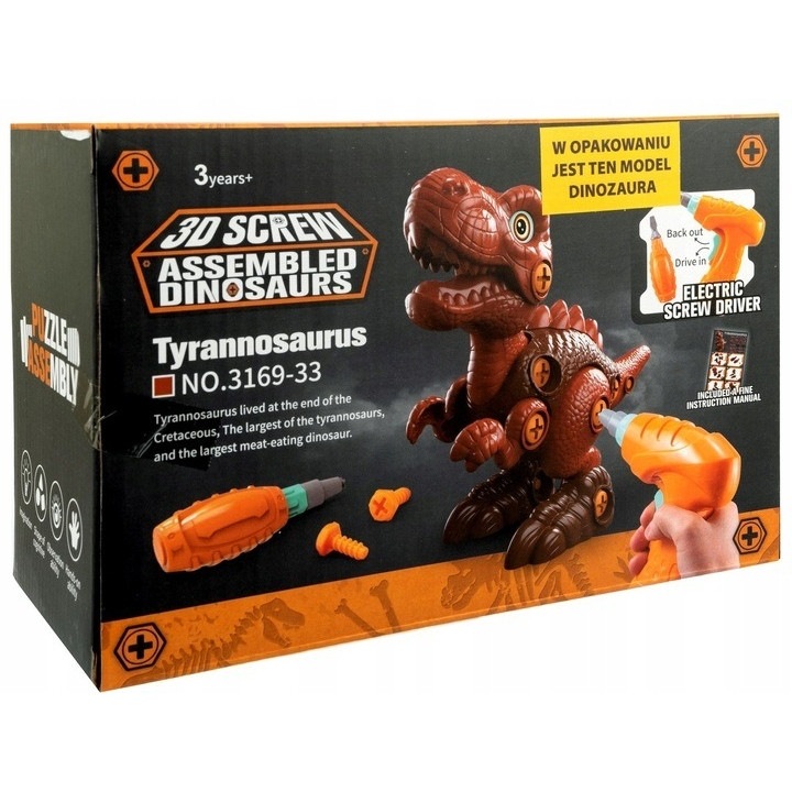 Jucarie T. Rex cu surubelnita, Plastic, 15 x 17 x 7 cm, Pentru copii, Multicolor