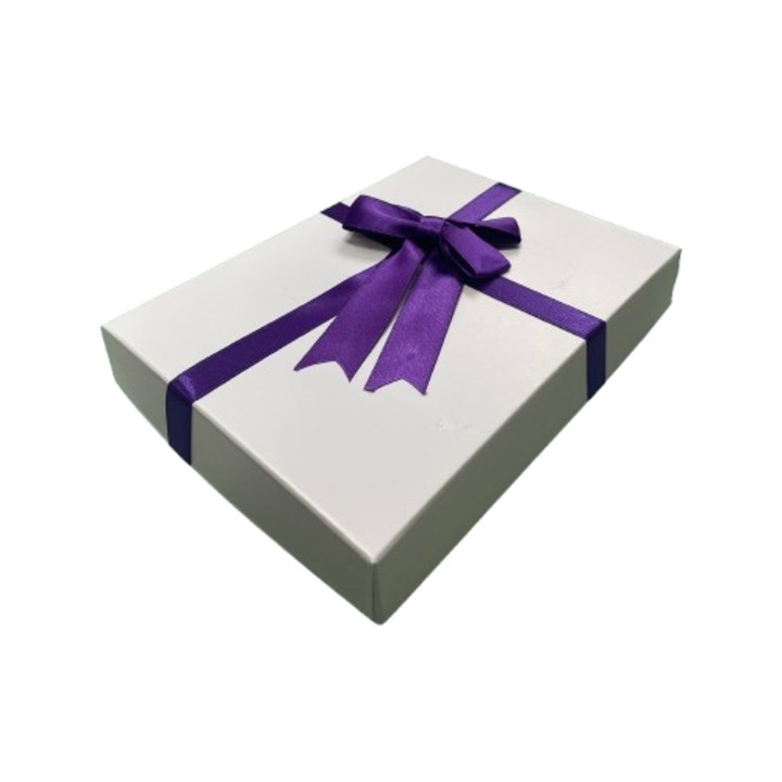 Cutie pentru cadou - Nicas - Cutie carton alb cu fundita mov - 13x17.5x3 cm cm - tip RS