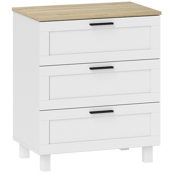 HOMCOM Modern fa komód 3 fiókkal, 60x38x71 cm, fehér és fa színű