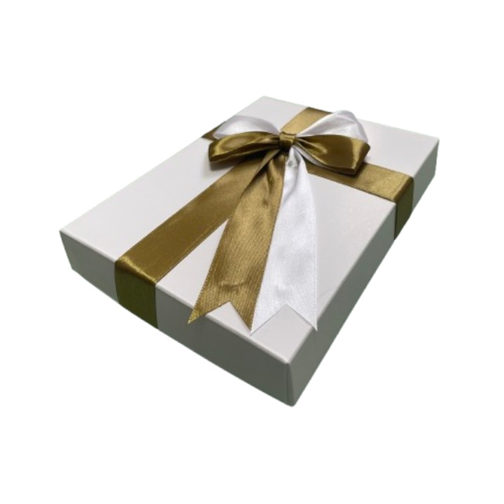 Cutie pentru cadou - Nicas - Cutie carton alb cu fundita kaki - 13x17.5x3 cm cm - tip RS