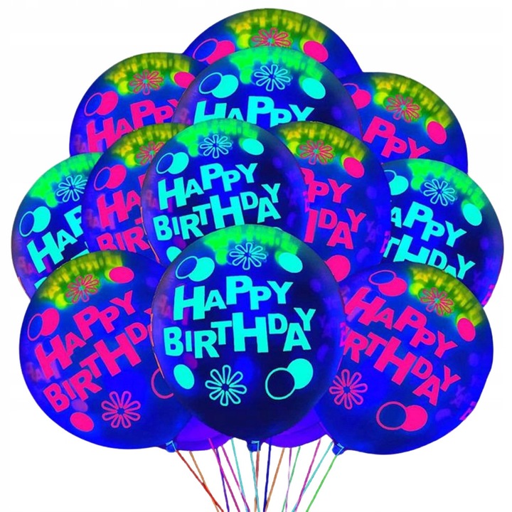 Foszforeszkáló léggömbök, SNM, 10 darabos készlet, átlátszó neon, UV-fényre aktiválódó, neon születésnapi dekoráció, minőségi latex, élénk megjelenés