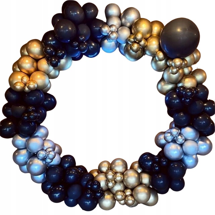 Lufi girland, SNM, 141 darabos készlet, fekete arany ezüst, csomózó eszköz mellékelve, esküvői szilveszteri dekoráció, elegáns stílus, boltívek, latex