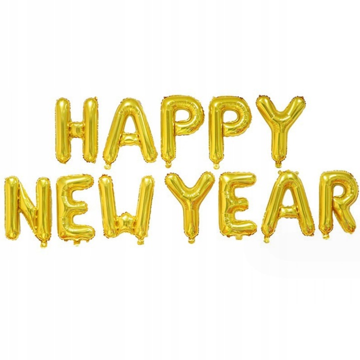 Happy New Year lufiszett, SNM, 12 arany betű, 2025 szilveszteri dekoráció, strapabíró fólia, rögzítőszalag mellékelve, ünnepi hangulat, 40 cm