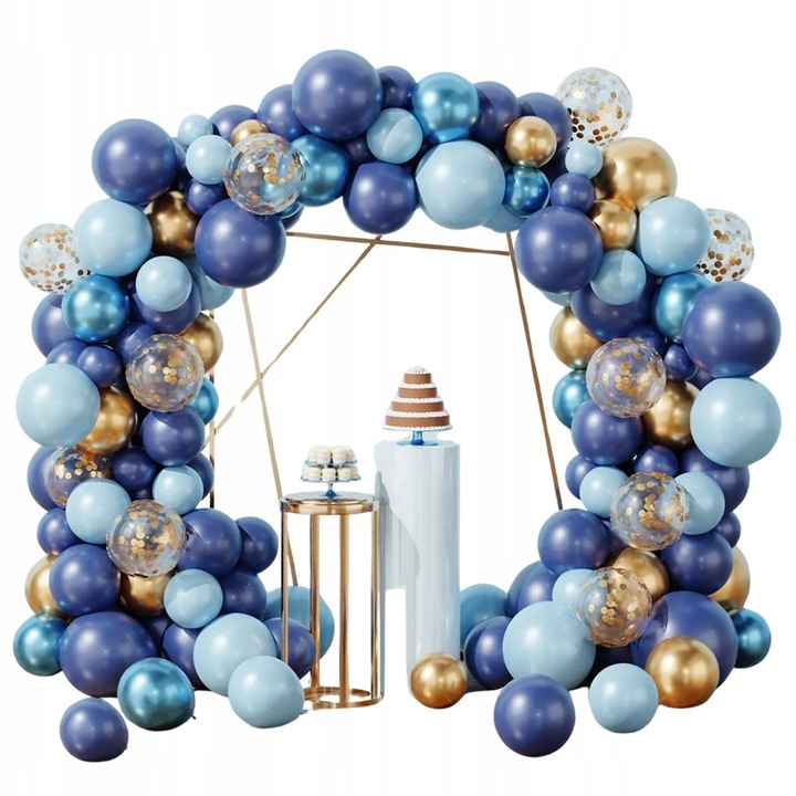 Lufi girland, SNM, 143 darabos készlet, kék arany sötétkék, konfetti lufikat tartalmaz, születésnapi keresztelő dekoráció, gyors összeszerelés, elegancia