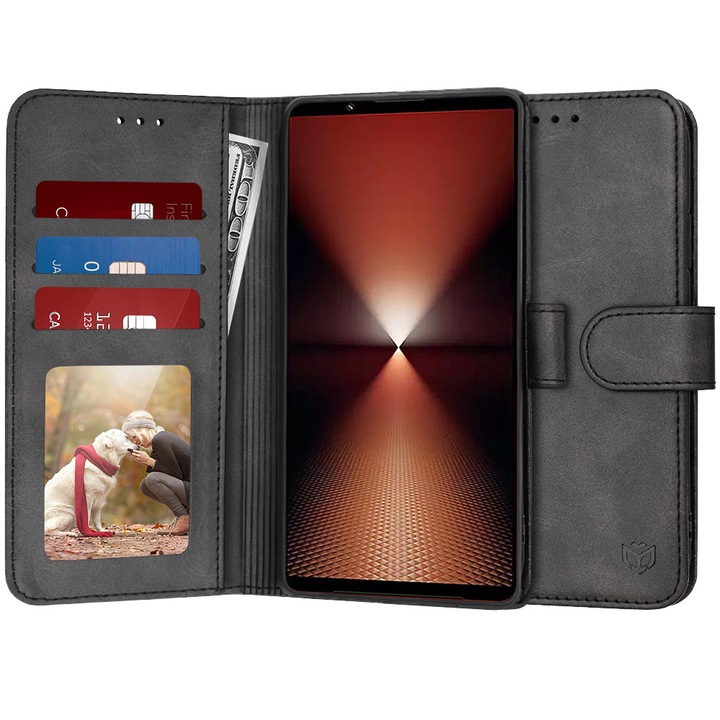 Husă telefon Techsuit Diary Book, piele ecologică, negru, tip portofel, pentru Sony Xperia 1 VI