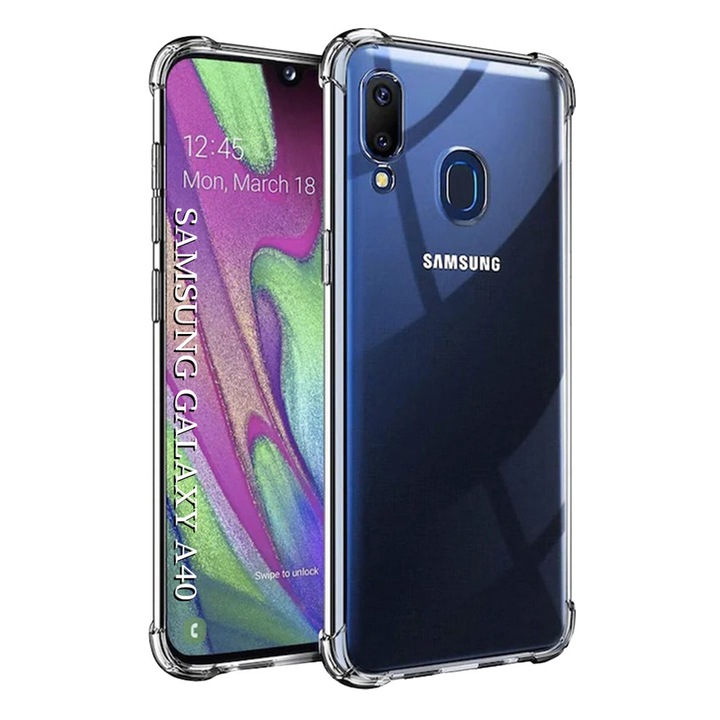 Husa Clear Anti-Soc pentru Samsung Galaxy A40, Protectie Colturi AirBag, Rezisntenta Socuri si Zgarieturi, Design Slim, Transparenta