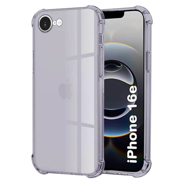 Carcasa Clear Anti-Soc DAMUR, design slim, protectie colturi AirBag, fumuriu, pentru Apple iPhone 16e/17e