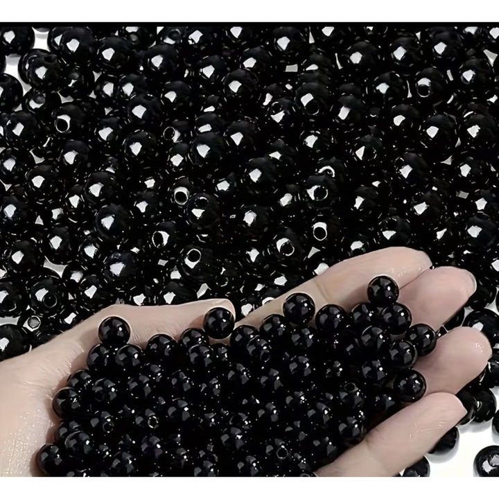 Margele decorative Forma, 10 mm, lucioase, negre, set 500 g