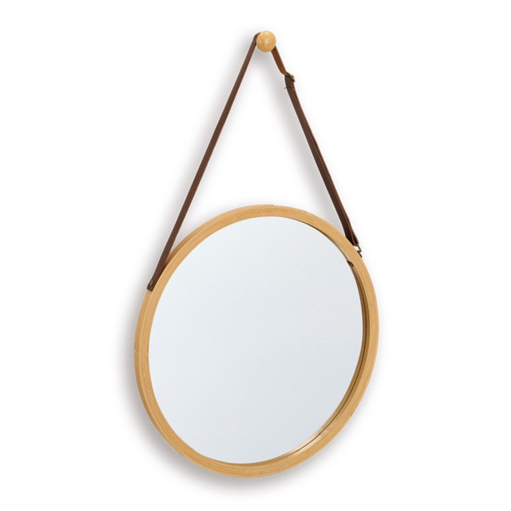 Oglindă de perete, Zeller, rotundă, 38cm, bambus, fără ramă