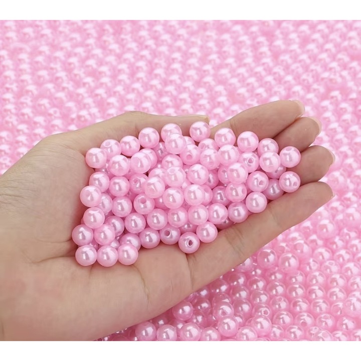 Margele decorative plastic, Forma, 10 mm, lucioase, baby pink, set 500 g