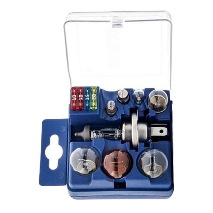 Комплект резервни автомобилни крушки: H4, P21W, PY21W, P1/5W, R5W, W5W + 3 предпазителя