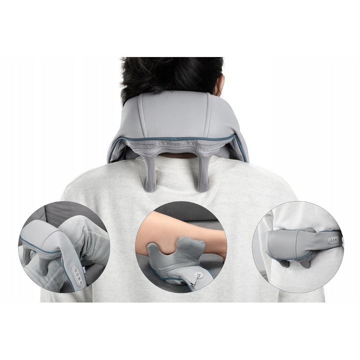 Masajer cervical si pentru umeri, 6 capete rotative, tehnologie Shiatsu, incarcare USB, compact