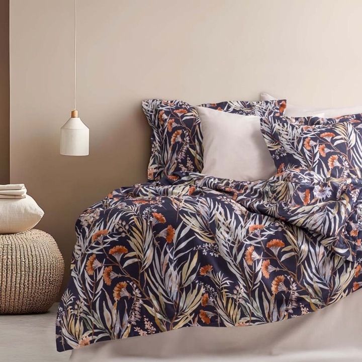 Ágynemű garnitúra, kétszemélyes, 100% luxus szatén pamut, 240x260 cm, 6 részes, Class Home Collection, Marvin Bone virágok és levelek