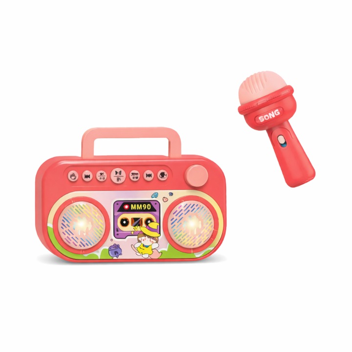 Set Karaoke Copii, Mixbo, 2 Microfoane Wireless, Boxa Portabila Bluetooth, Rosu, 3ani+