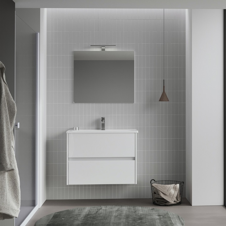 Set mobilier baie Orka Lova suspendat, 3 piese, cu sertare, alb, 80 cm