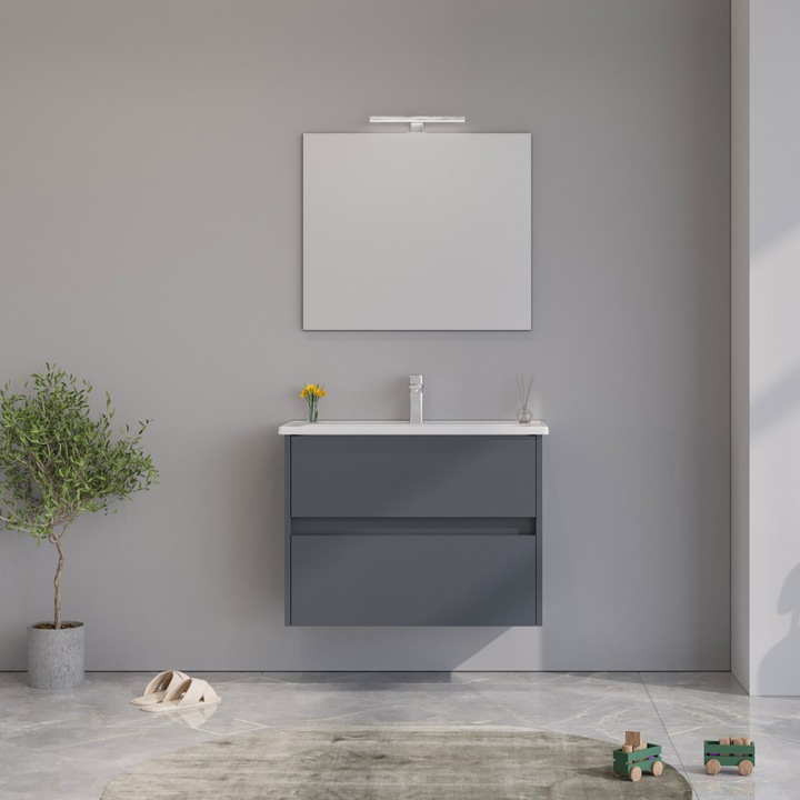 Set mobilier baie Orka Lova suspendat, 3 piese, cu sertare, antracit, 80 cm