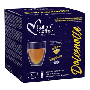 Capsule Ceai de Lamaie si Melatonina, Fara Teina, Dolce Notte Italian Coffee, 16 capsule, compatibile cu Dolce Gusto