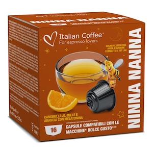 Capsule Ceai de Musetel, Miere, Portocale si Melatonina, Ninna Nanna Italian Coffee, 16 capsule, compatibile cu Dolce Gusto