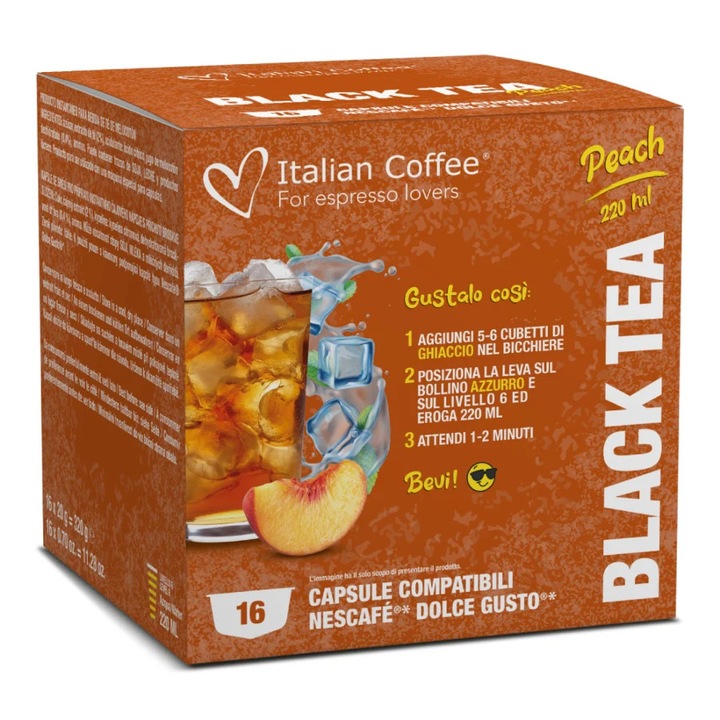 Capsule Ceai Negru cu Piersici Italian Coffee, 16 capsule, compatibile cu Dolce Gusto
