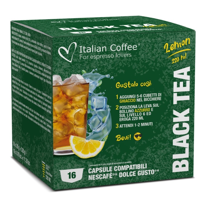 Capsule Ceai Negru cu Lamaie Italian Coffee, 16 capsule, compatibile cu Dolce Gusto