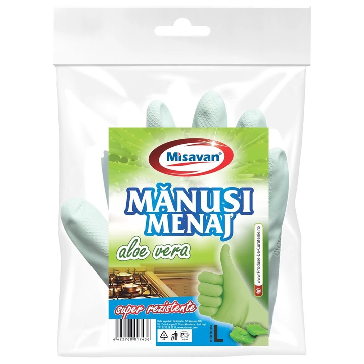 Mănuși menaj Misavan, latex, verde, mărimea L, cu aloe vera