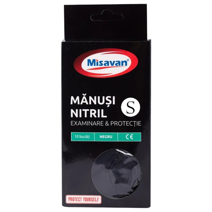 Manusi de protectie Misavan, nitril, negru, marimea S, set 10 buc