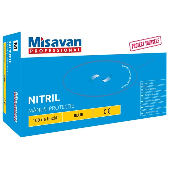 Manusi de protectie nitril Misavan, albastru, marimea M, set 100 bucati