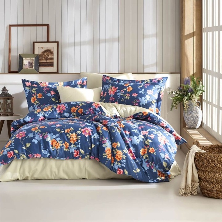 Ágynemű garnitúra, dupla ágyra, 100% szatén pamut, 240x260 cm, 6 részes, Class Home Collection, Tonia virágos