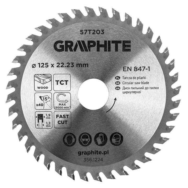 Disc fierastrau circular cu varfuri HM 125 x 22.23 mm, 40 dinti 57T203