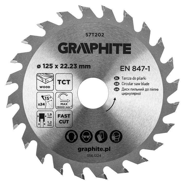Disc fierastrau circular cu varfuri HM 125 x 22.23 mm, 24 dinti 57T202
