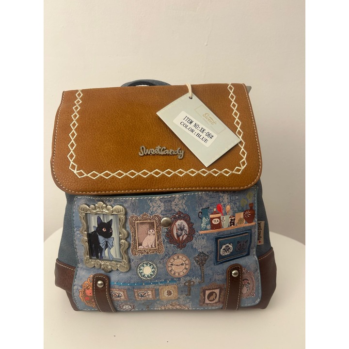 Rucsac Sweet Candy Cats, Albastru, 2 compartimente, 30x27x11cm