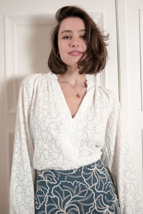 Camasa ivory din tesatura dantelata 4783T M9 19669, Bej