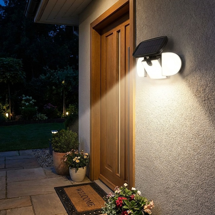 Lampa de Perete Solara cu Senzor de Miscare, 600 Lumeni, 3.7V, Acumulator Inclus, Rezistenta la Intemperii, Autonoma, Design Modern, Ideala pentru Gradina, Curte, Terasa