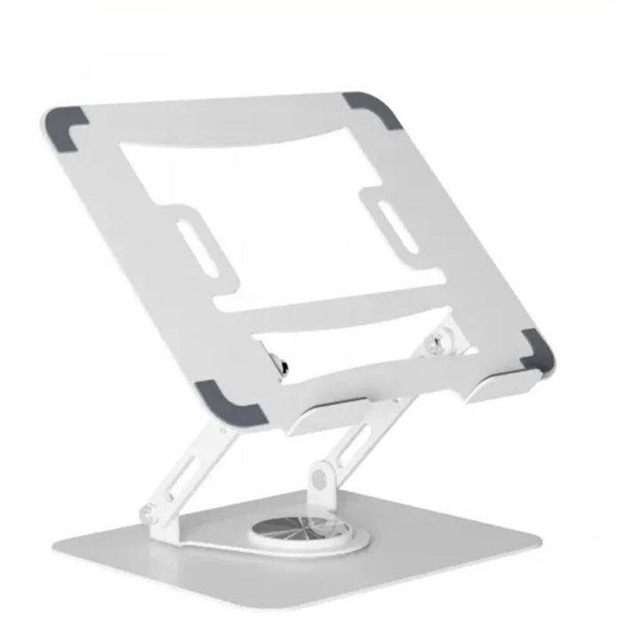 Suport Laptop Reglabil, Topscaune, Otel Carbon si Aluminiu, Pliabil, Alb, Inaltime: 34 cm
