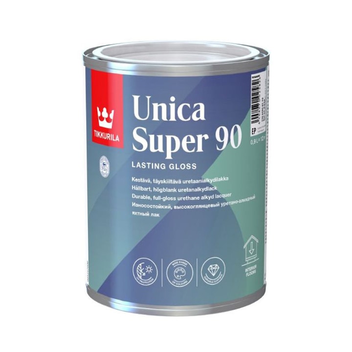 Lac uretan-alchidic pentru exterior Tikkurila Unica Super 90 lucios, incolor 0.9 L