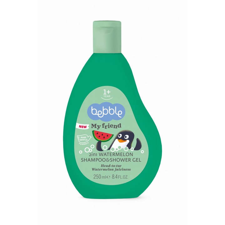 Gel de dus si sampon 2in1 pentru copii, Bebble Watermelon, cu vitamina B3, panthenol, cantitate 250 ml
