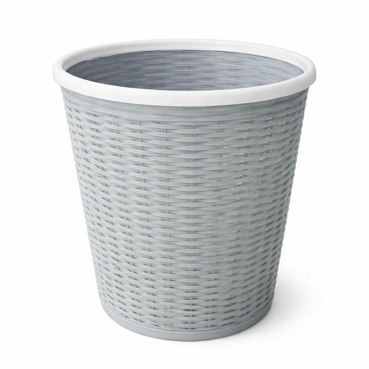 Cos hartii plastic, 28 cm diametru superior, model impletit, rotund, cos pentru gunoi birou, cos deseuri office, usor si rezistent