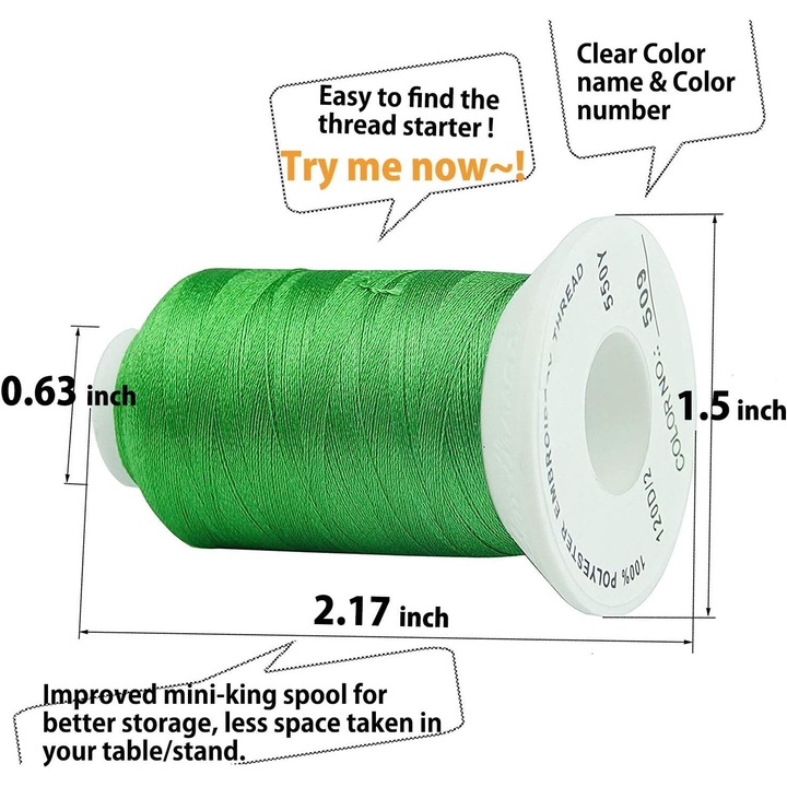 Set Kit Ata de Brodat 63 Bobine, 500m, Multicolor, 100% poliester