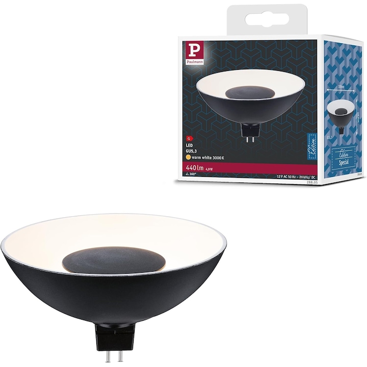 LED крушка Paulmann 28805, 440 lm, 4.9 W, Топло Бяла, GU5.3, Черна/Бяла