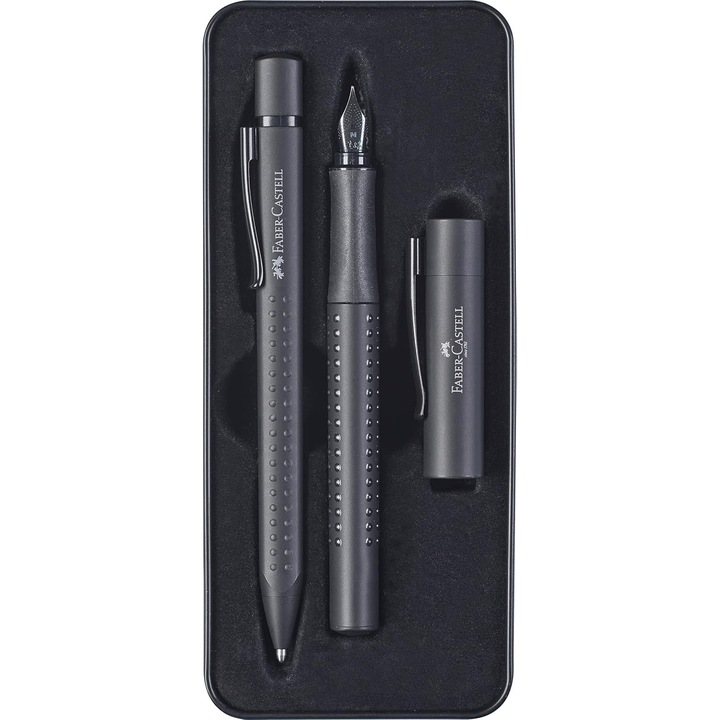 Комплект за подарък Faber-Castell Grip Edition, писалка M и химикалка XB, черен, метална кутия