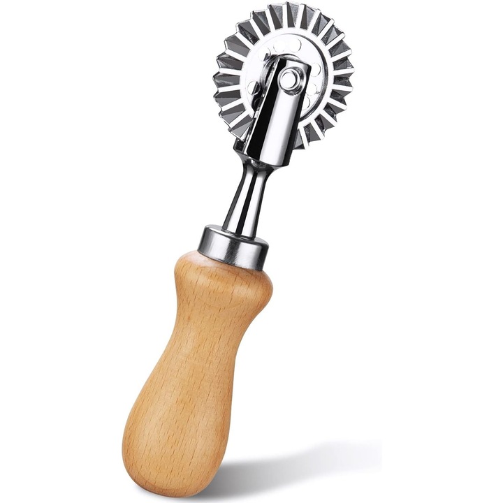 Roata de taiat paste din inox cu maner din lemn, Caltucs Core®, set pentru taiere ravioli si prajituri