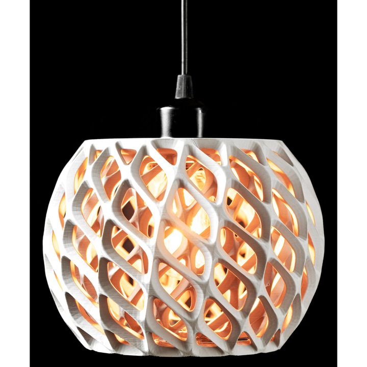 Abajur decorativ modern 3D, design organic, alb, fabricat in Romania, stil artistic, compatibil E27