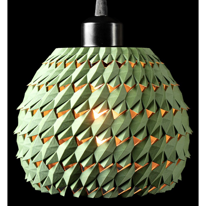 Modern 3D dekoratív lámpa / függőlámpa, geometrikus pikkelyes design, E27 függőlámpa, Romániában gyártott, zöld