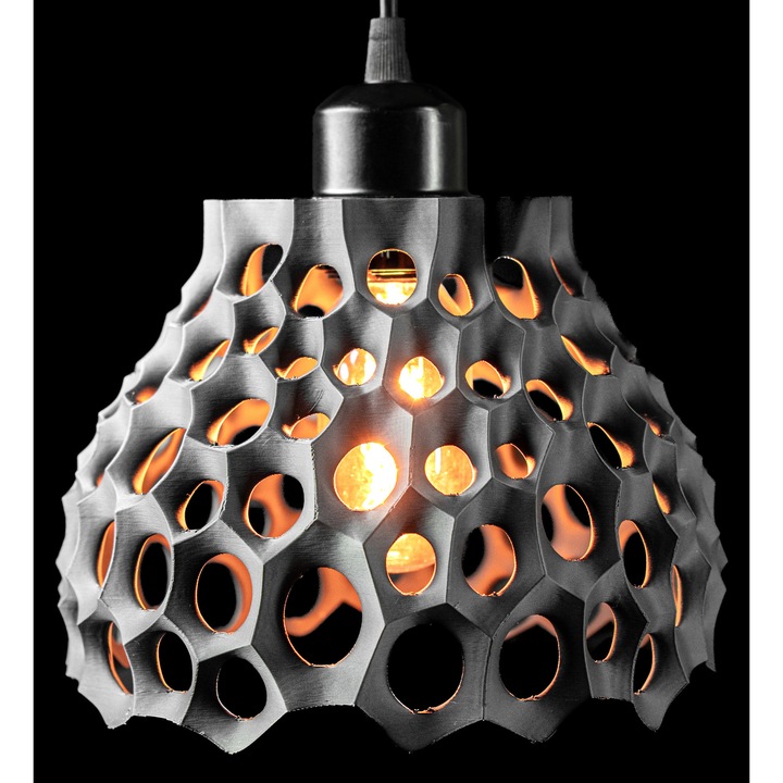 Abajur suspendat 3D, design organic perforat, gri, E27