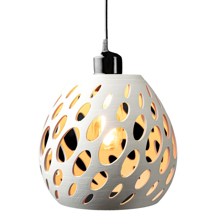 Pendul Decorativ 3D, Alb, Organic Perforat, E27, Fabricat in Romania