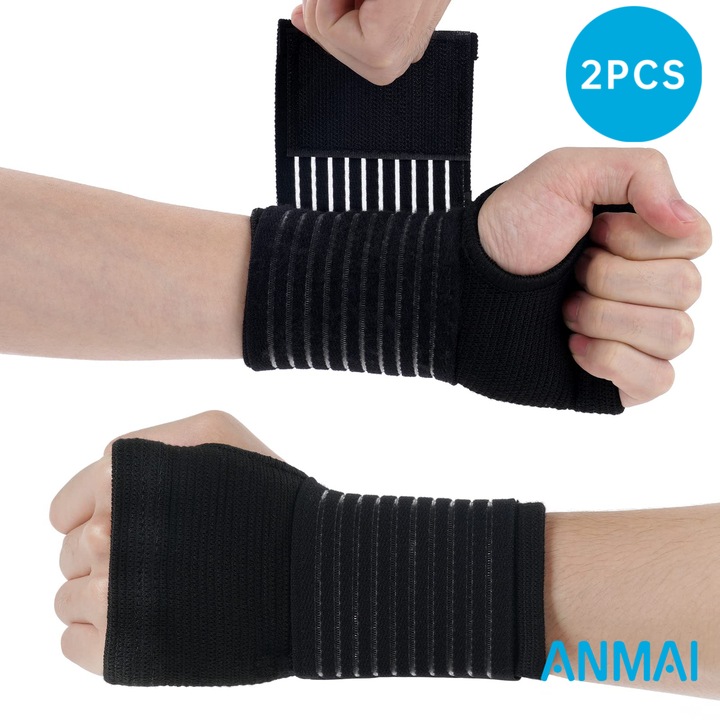 Set 2 orteze pentru încheietura Anmai, elastică, prindere Velcro, negru, unisex