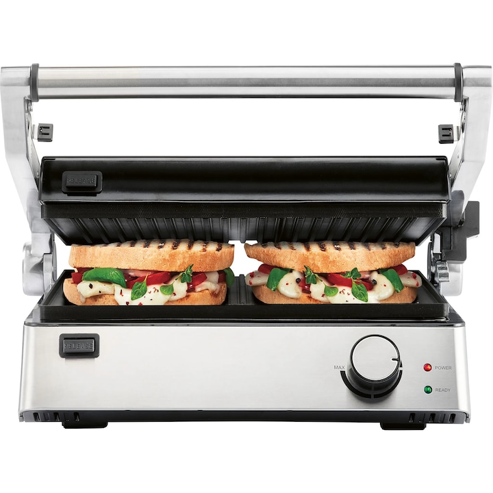 Grătar electric 3 în 1 Silvercrest SKGE 2000 D3, 2000W, inox, plăci detașabile, 29x26cm, accesorii incluse